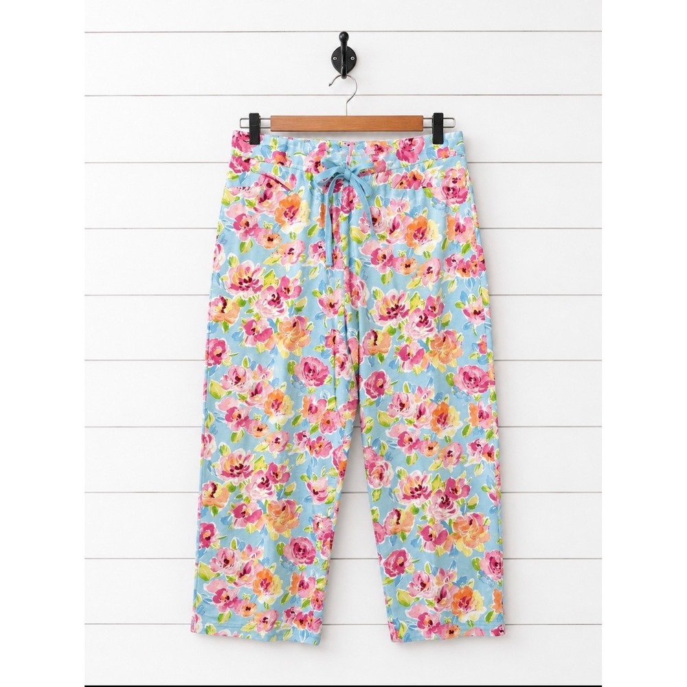 SAG HARBOR Floral Capri Pants 12P Petite Blue Pink Tie Waist Like New